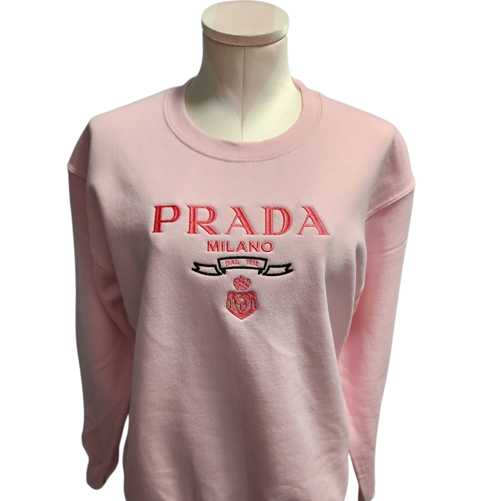 Pink Crewneck Sweatshirt Embroidered Design